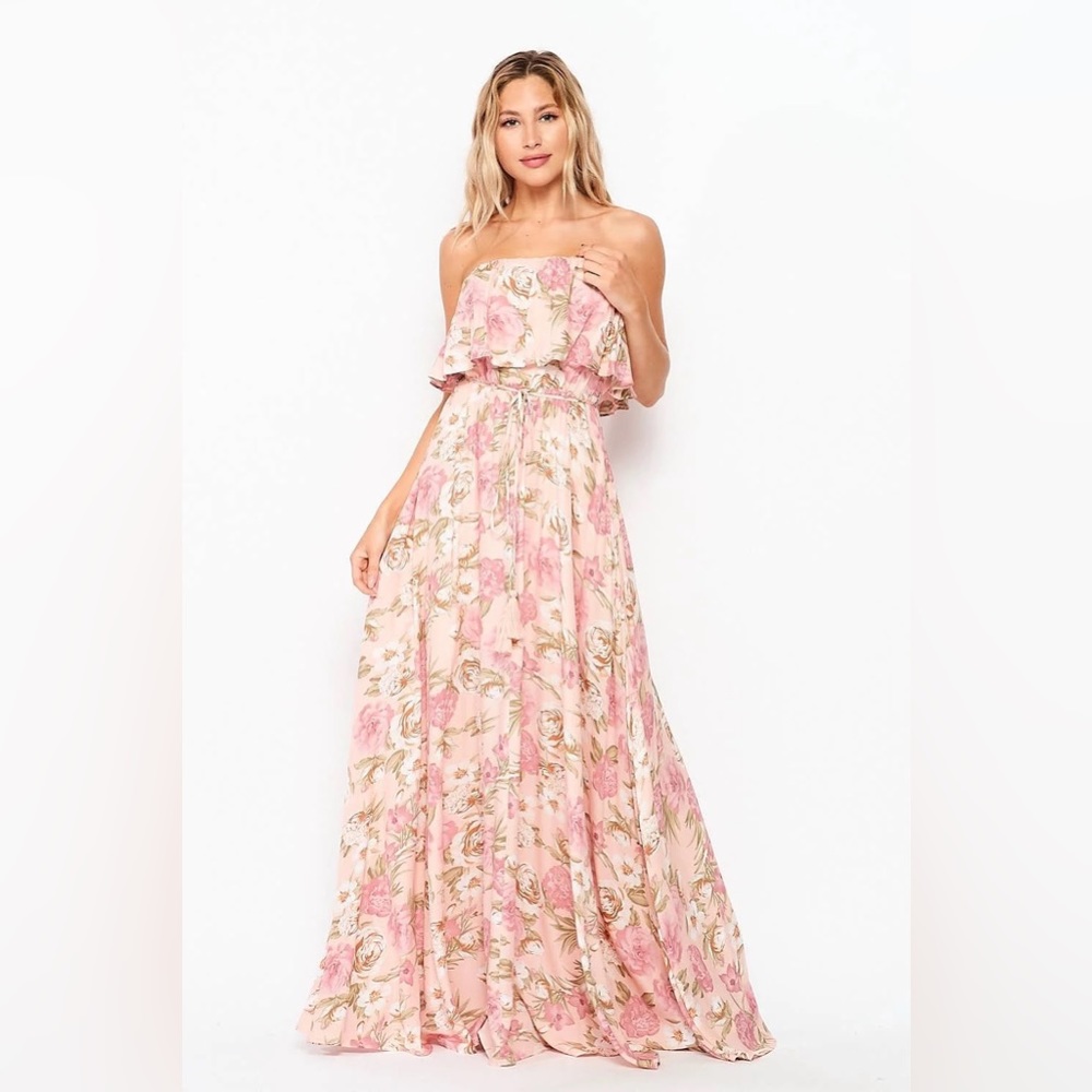 Floral Woven Strapless Maxi Dress